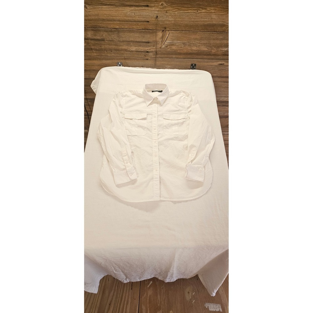Lauren Ralph Lauren Womens XL White Button Down Utility Shirt Long Sleeve Cotton